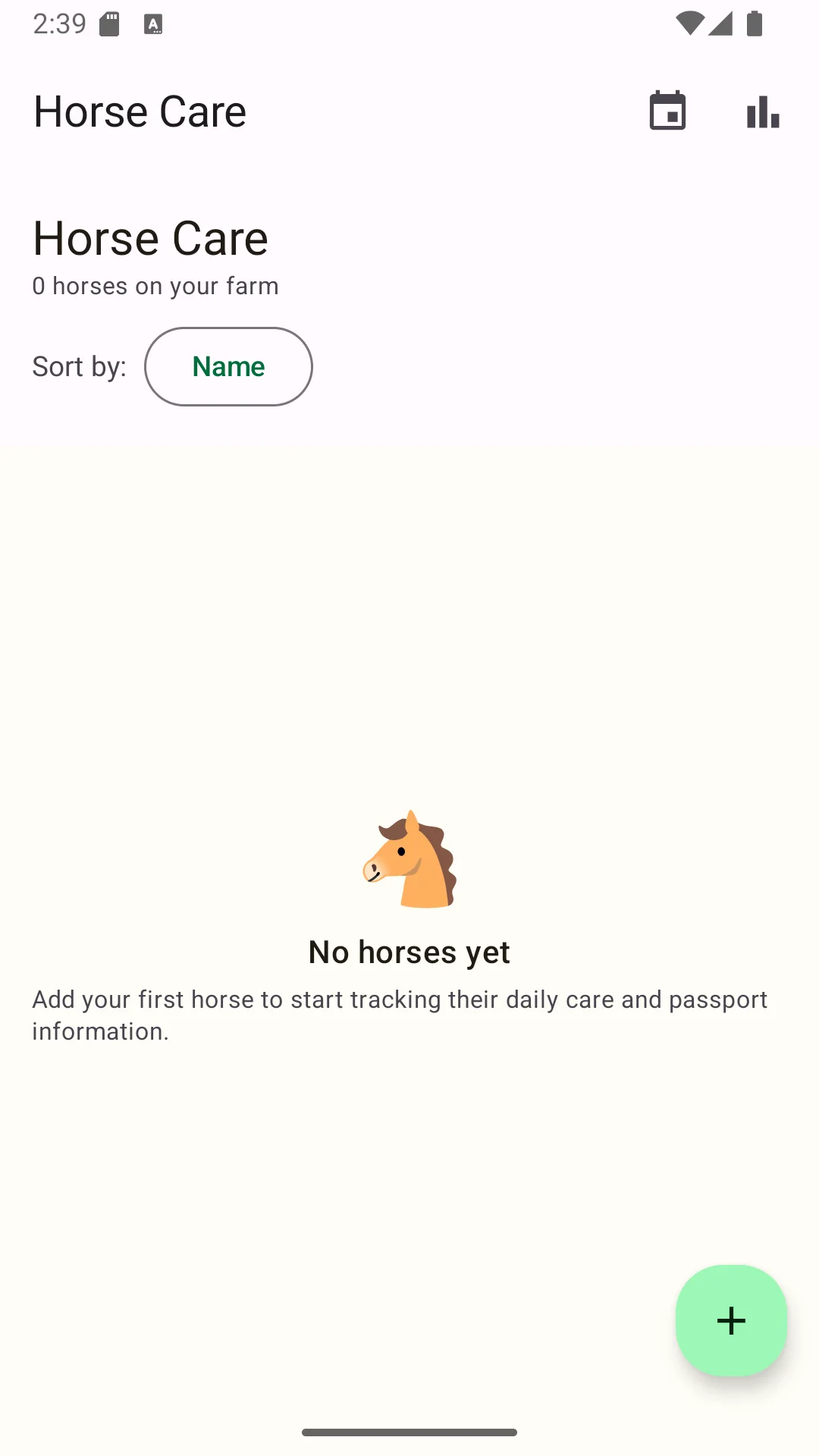 Horse Care Manager home screen